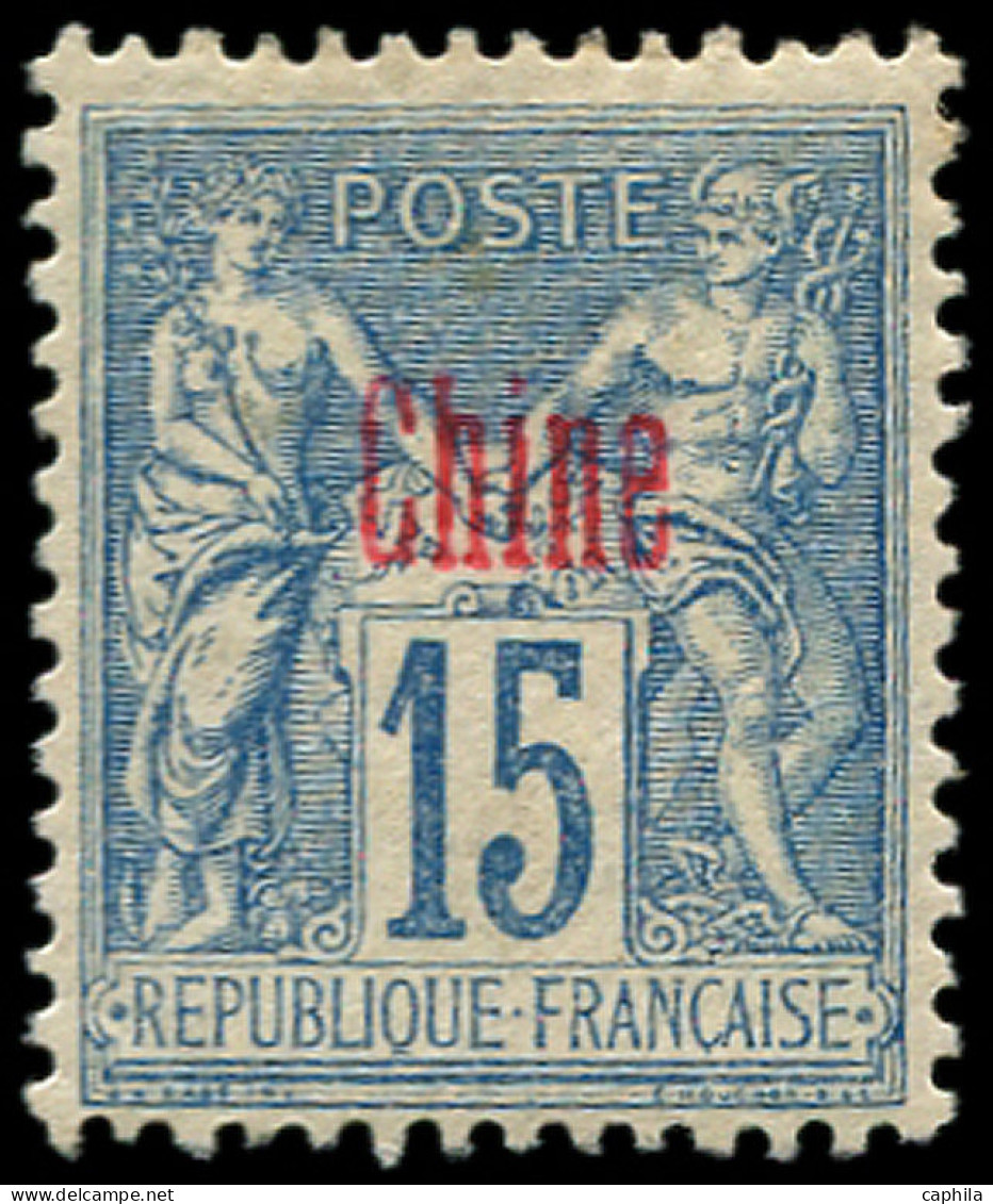 * CHINE FRANCAISE - Poste - 6b, Papier Non Quadrillé (1 Point Jaune): 15c. Bleu - Neufs