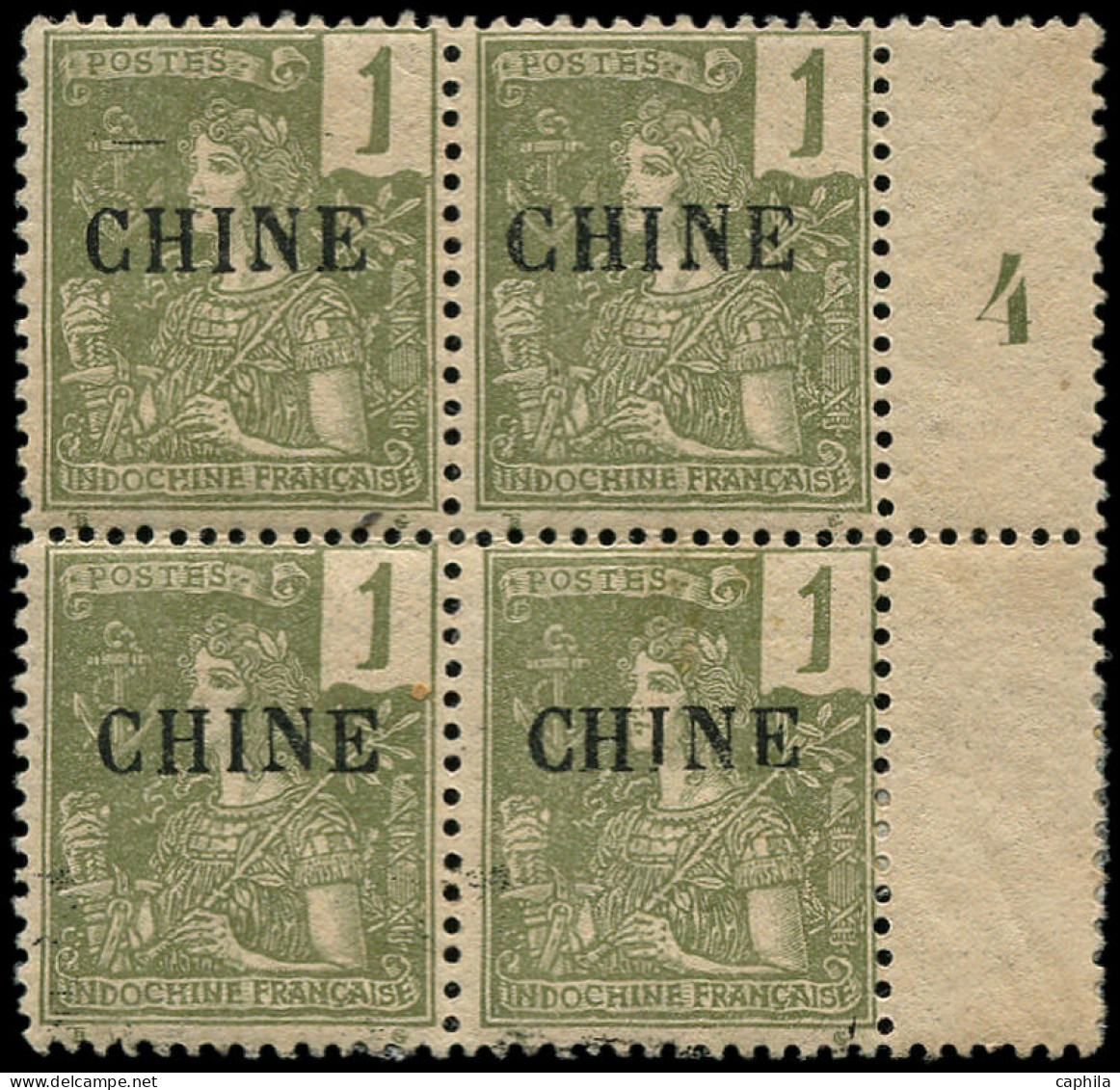 * CHINE FRANCAISE - Poste - 63e, Bloc De 4, Surcharge "Chine" Seule, Bdf Avec Millésime (tirage Privé) - Unused Stamps