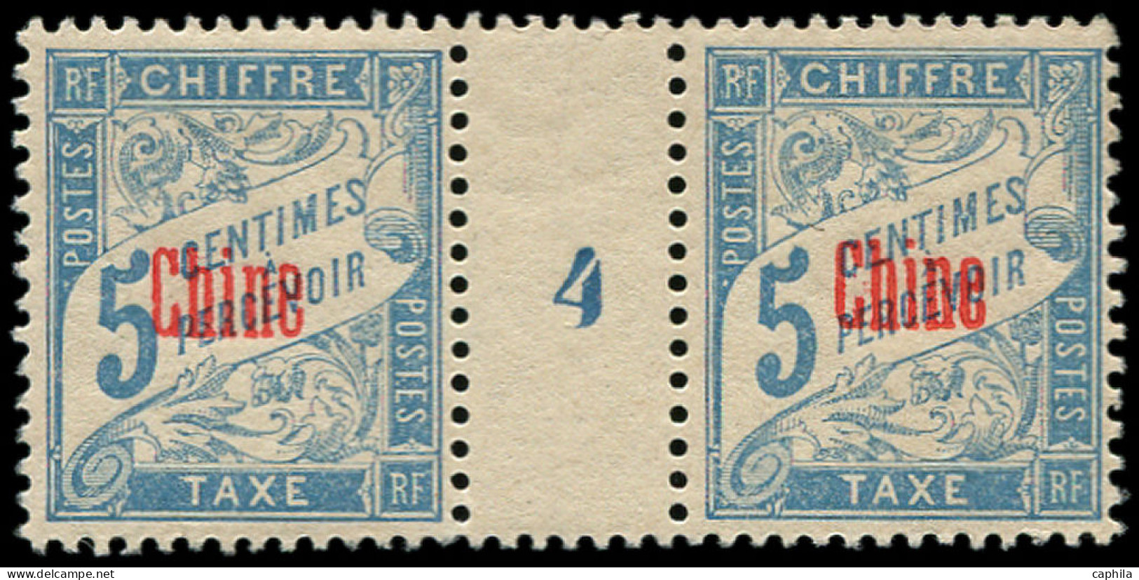 ** CHINE FRANCAISE - Taxe - 1, Paire Millésime "4": 5c. Bleu - Timbres-taxe