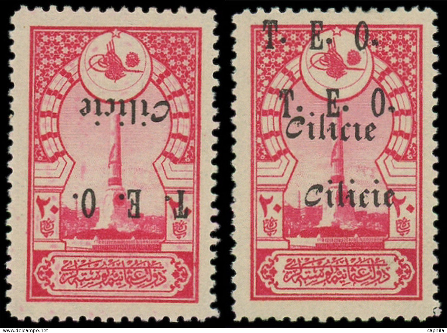 * CILICIE - Poste - 68Aa + B, Surcharge Double + Renversée, Signé Pavoille: 20pa. Rose - Unused Stamps