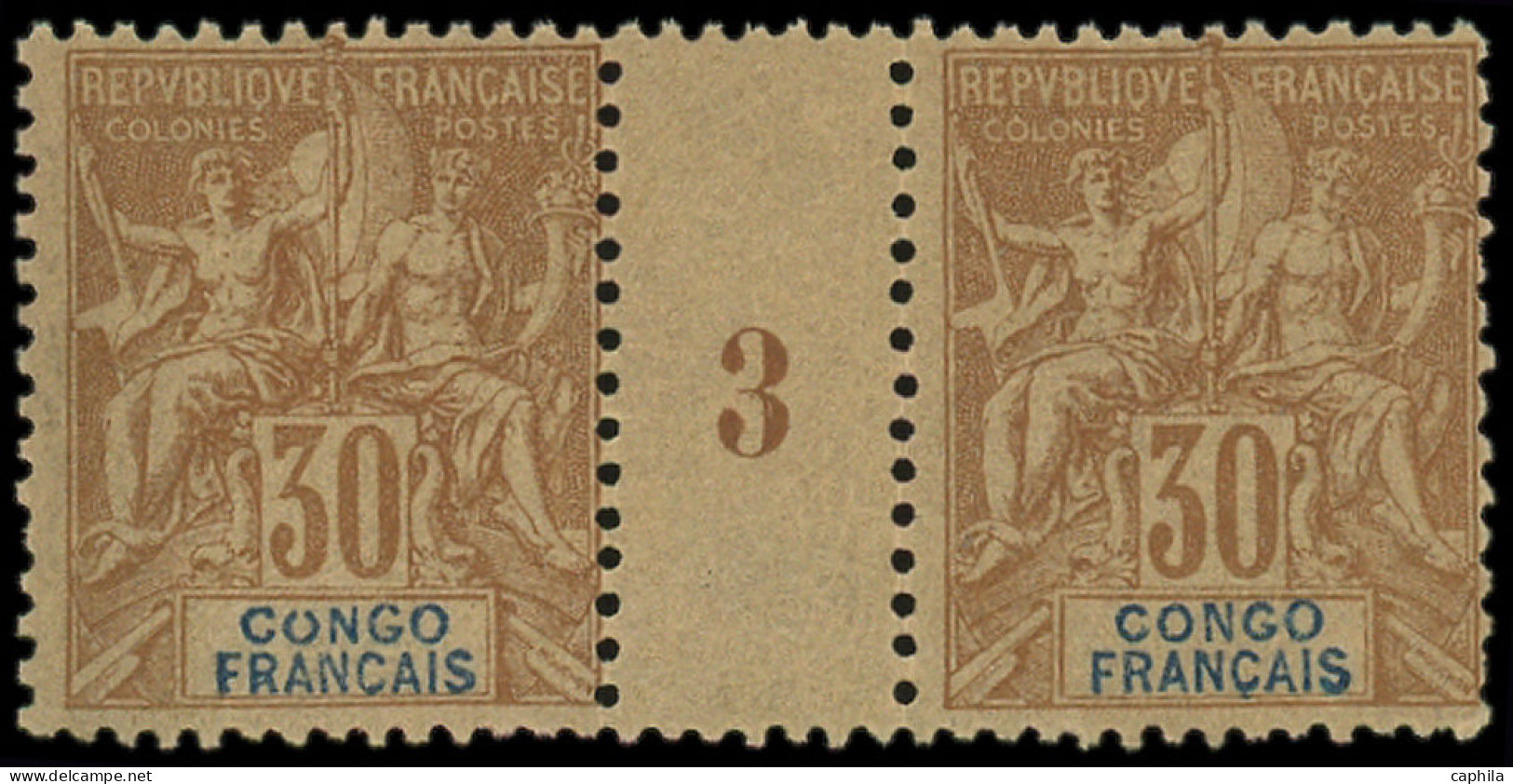 ** CONGO - Poste - 20, Paire Millésime "3": 30c. Brun - Unused Stamps