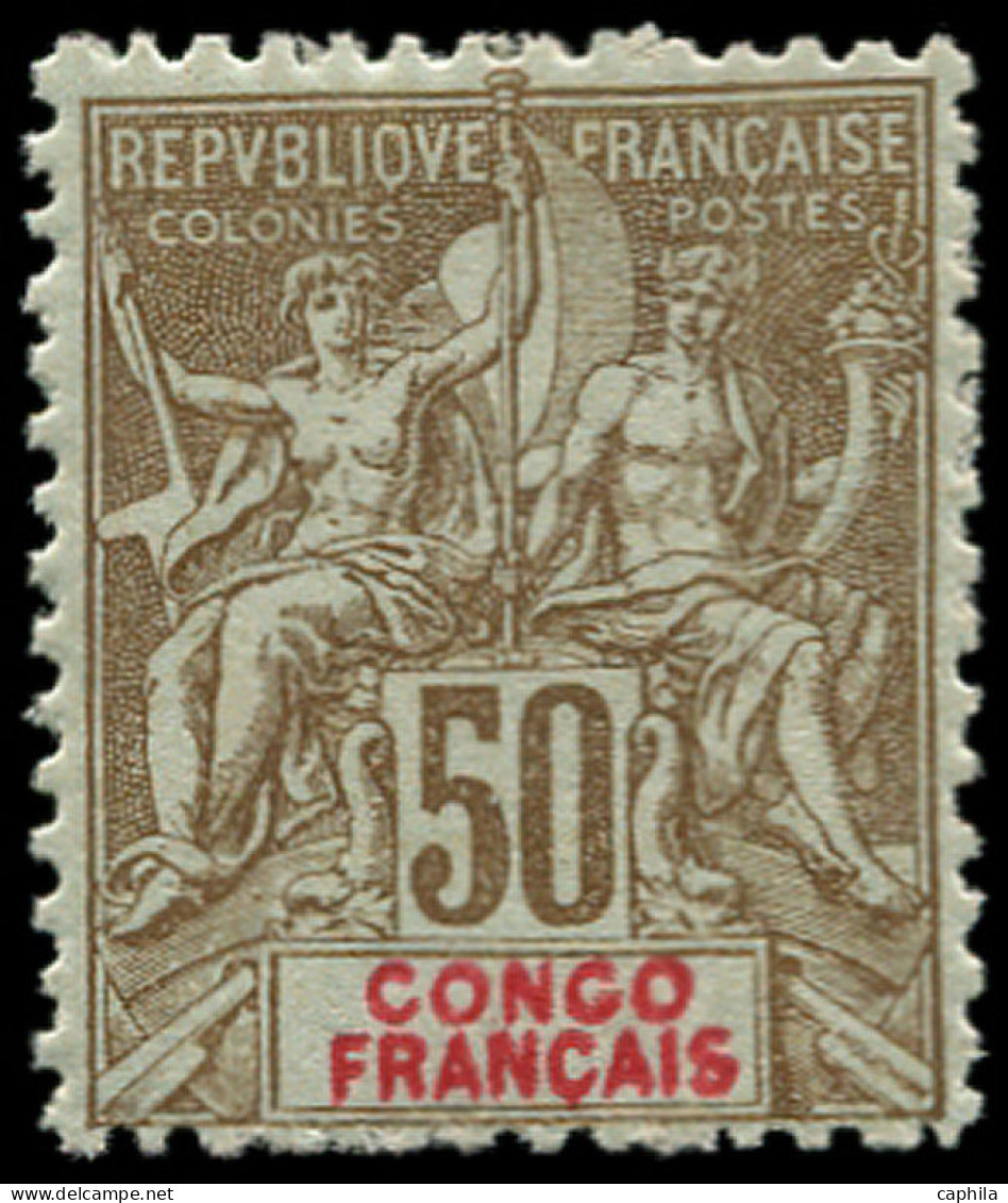 * CONGO - Poste - 45a, Double Légende: 50c. Bistre S. Azuré - Unused Stamps