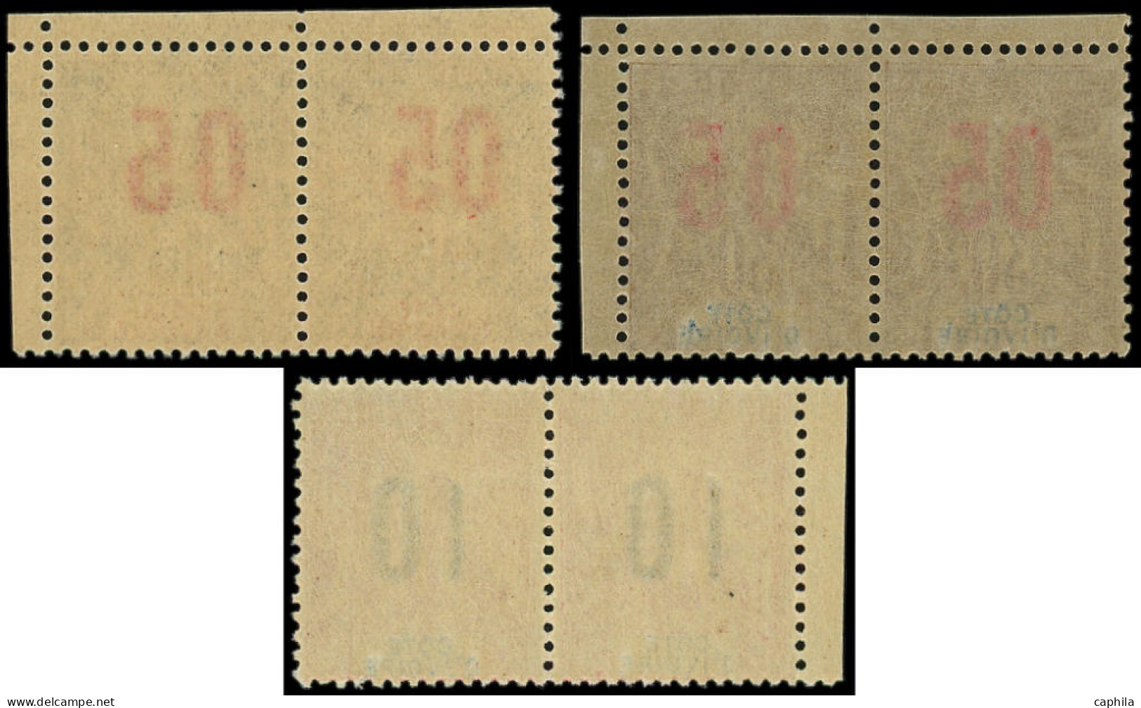 ** COTE D'IVOIRE - Poste - 36Aa/38Aa, 3 Paires Chiffres Espacés Tenant à Normal - Unused Stamps