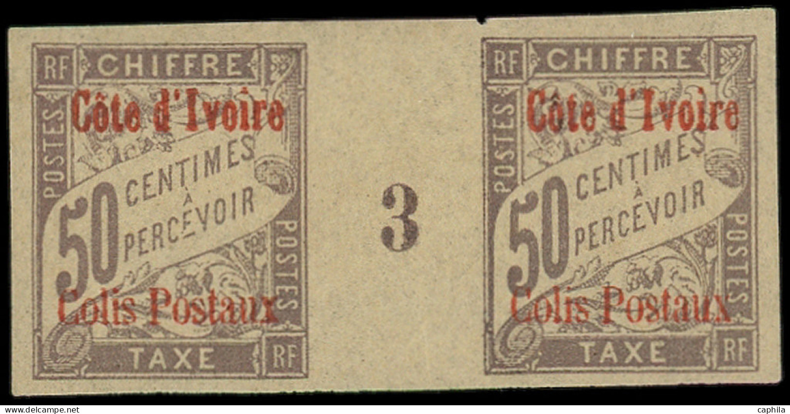 * COTE D'IVOIRE - Colis Postaux - 3, Paire Millésime "3": 50c. Lilas - Unused Stamps