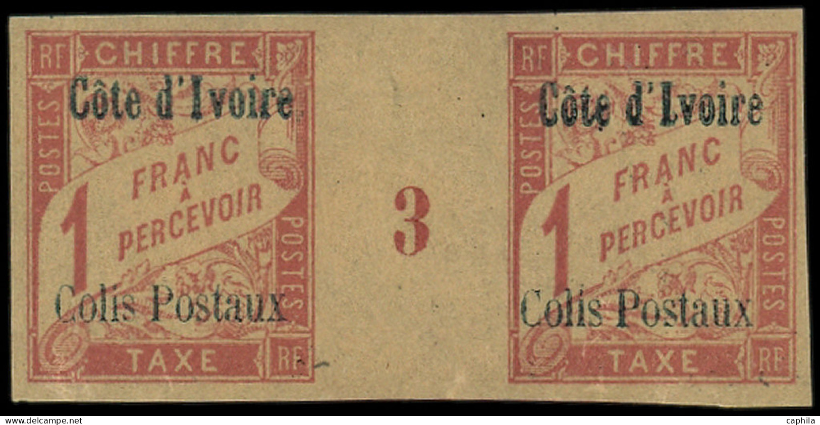 * COTE D'IVOIRE - Colis Postaux - 4, Paire Millésime "3" (1ex. Infime Point Jaune): 1f. Rose Sur Paille - Unused Stamps