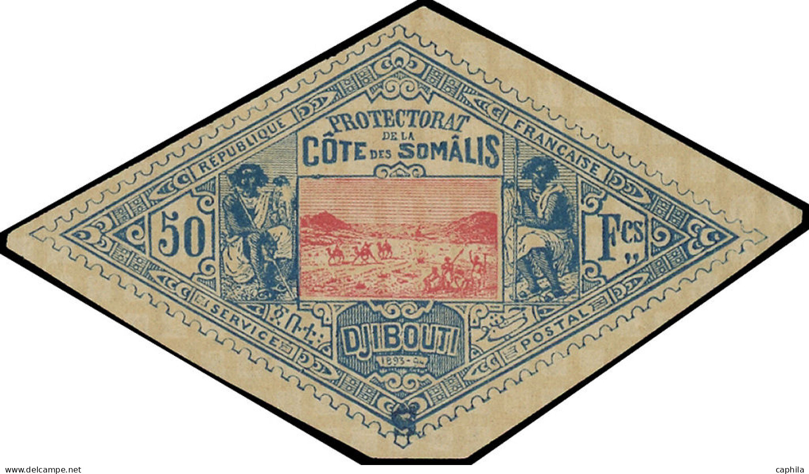 (*) COTE DES SOMALIS - Poste - 21a, Avec Surcharge "S" (spécimen) En Bas, Renversé : 50f. Bleu & Rose - Andere & Zonder Classificatie