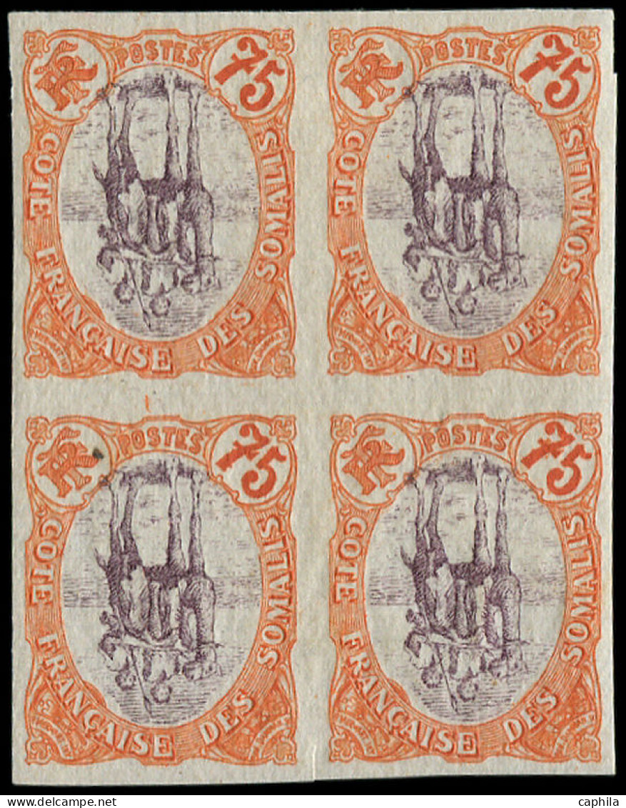 ** COTE DES SOMALIS - Poste - 49b, Bloc De 4, Centre Renversé, Non Dentelé (2ex.*): 75c. Méhariste - Unused Stamps