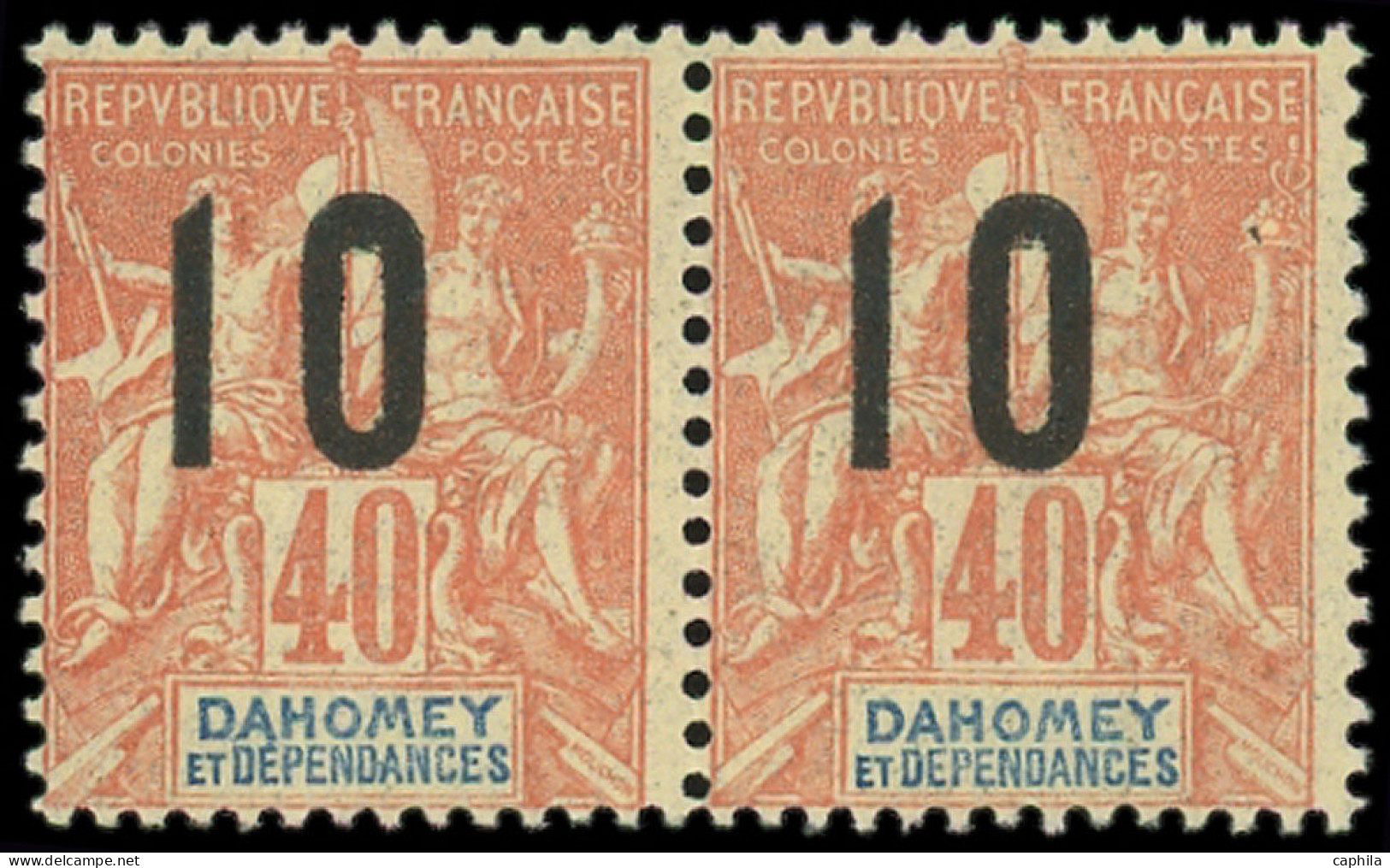 ** DAHOMEY - Poste - 39Aa, Paire Chiffres Espacés Tenant à Normal: 10 Sur 40c. Rouge-orange - Nuevos