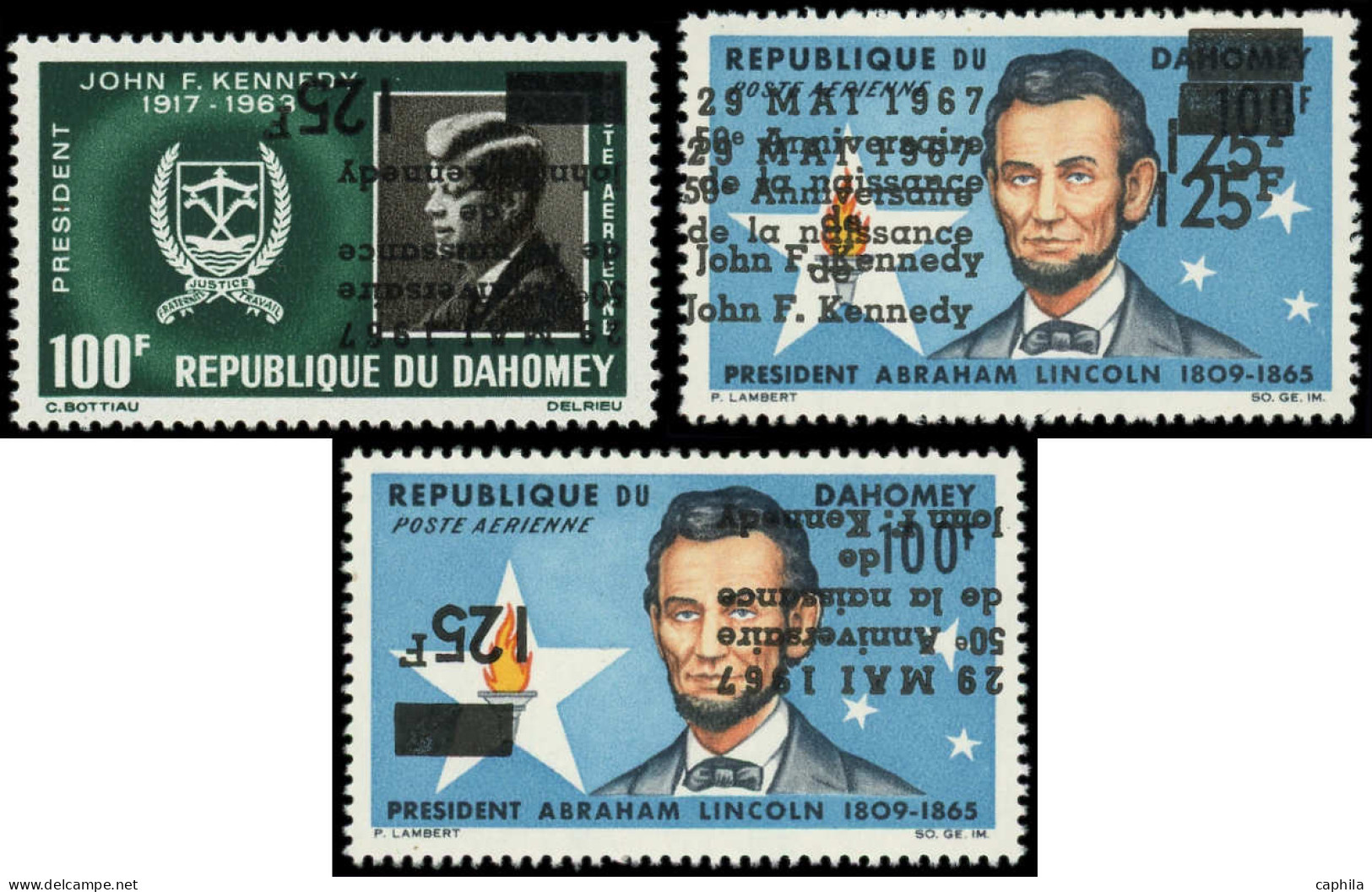 ** DAHOMEY - Poste Aérienne - 59a/b + 60b, Les 3 Variétés De Surcharge: Lincoln Et Kennedy - Neufs