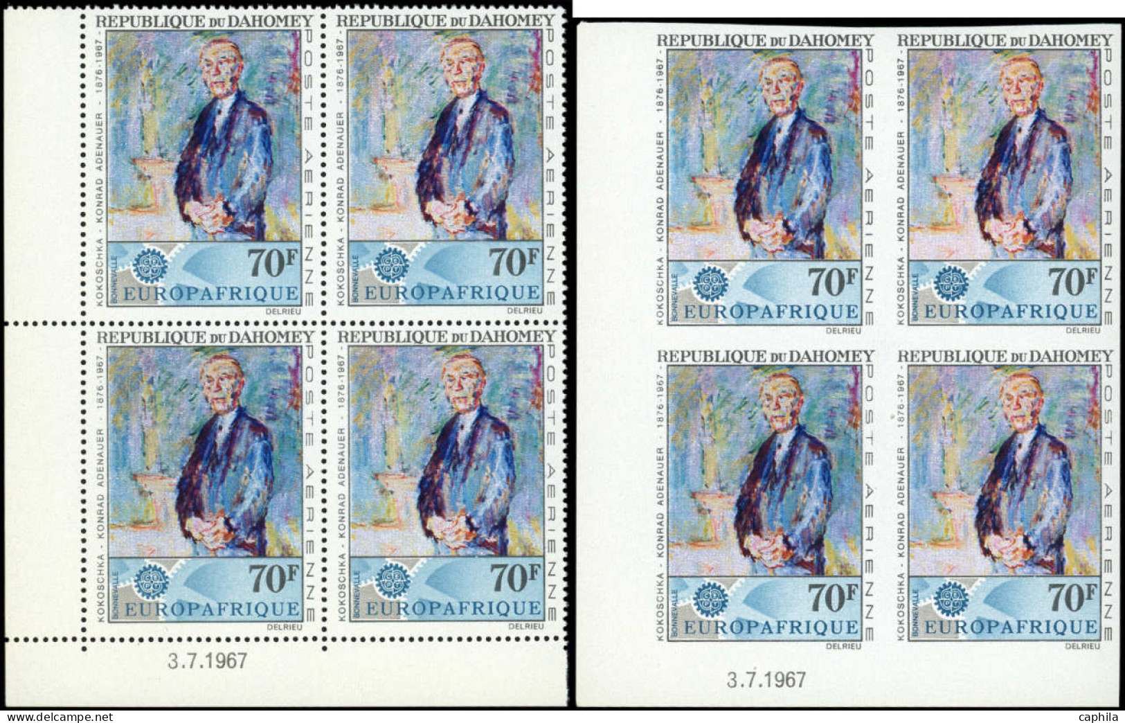 ** DAHOMEY - Poste Aérienne - 62, 2 Blocs De 4 CD, Dentelé + Non Dentelé: Adenauer - Unused Stamps