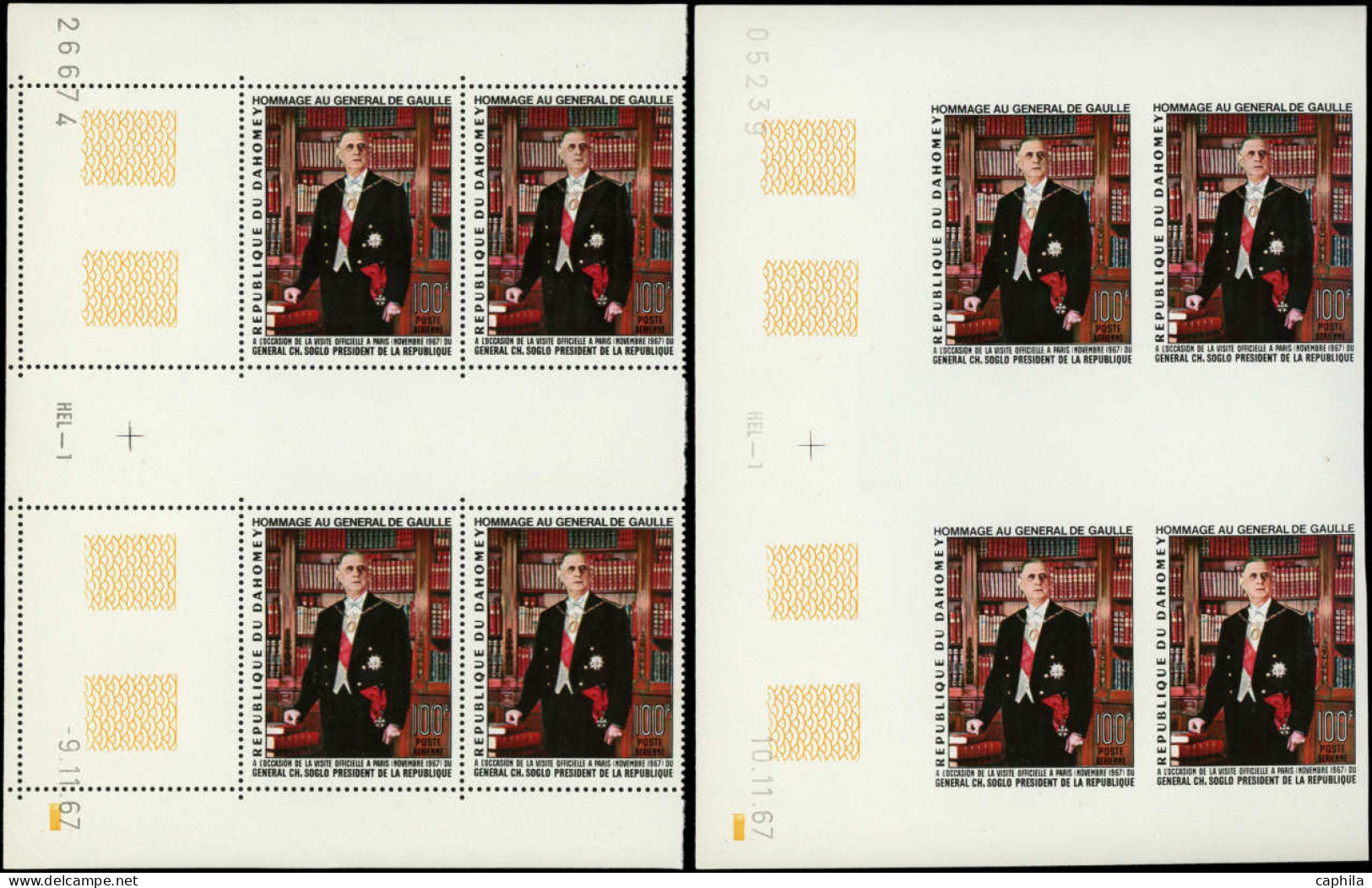 ** DAHOMEY - Poste Aérienne - 66, 2 Blocs De 4 CD, Dentelé + Non Dentelé: De Gaulle - Unused Stamps