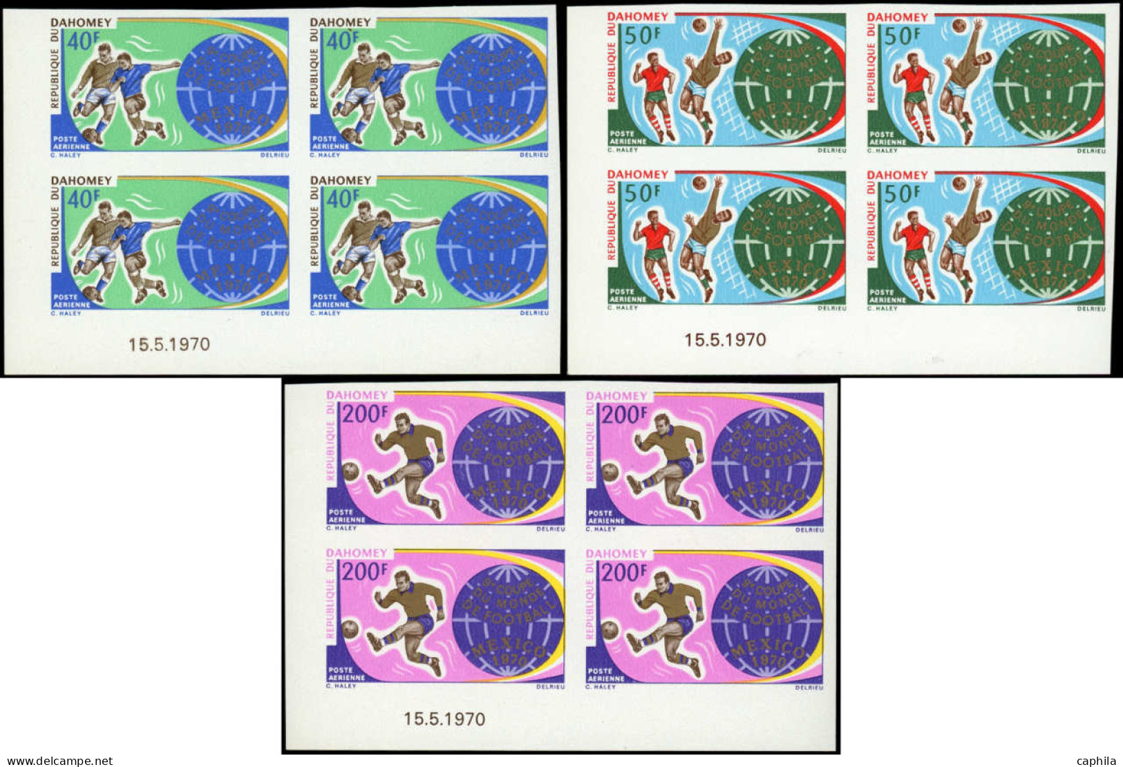 ** DAHOMEY - Poste Aérienne - 124/26, 3 Blocs De 4 Non Dentelés, CD: Coupe Du Monde De Football 1970 - Neufs