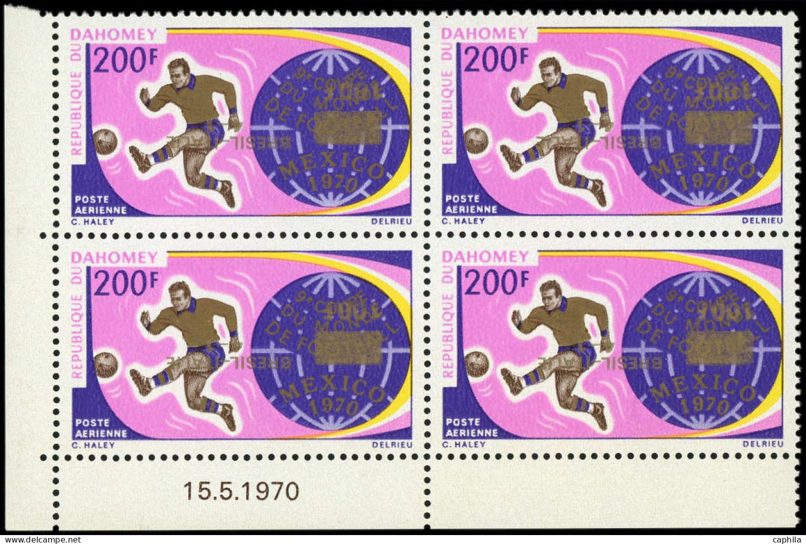 ** DAHOMEY - Poste Aérienne - 129, Bloc De 4, Surcharge Or Non émise, Renversée, CD 15/5/70: Coupe Du Monde De Football  - Unused Stamps