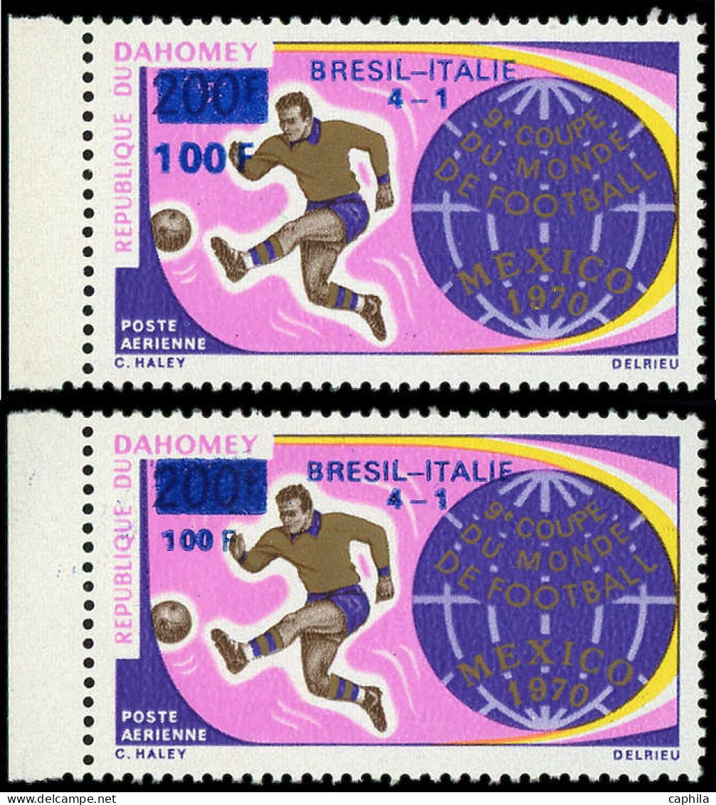 ** DAHOMEY - Poste Aérienne - 129, 2 Ex. Surcharge Non émise En Bleu Dont Une Petit"100F": Coupe Du Monde De Football 19 - Unused Stamps
