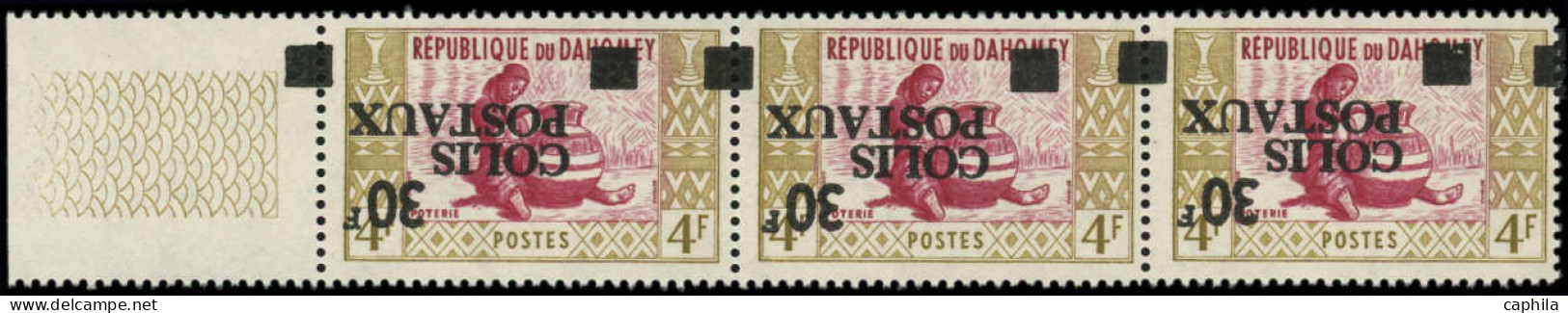 ** DAHOMEY - Colis Postaux - 5a, Bande De 3, Surcharge à Cheval Renversée, Bdf - Unused Stamps