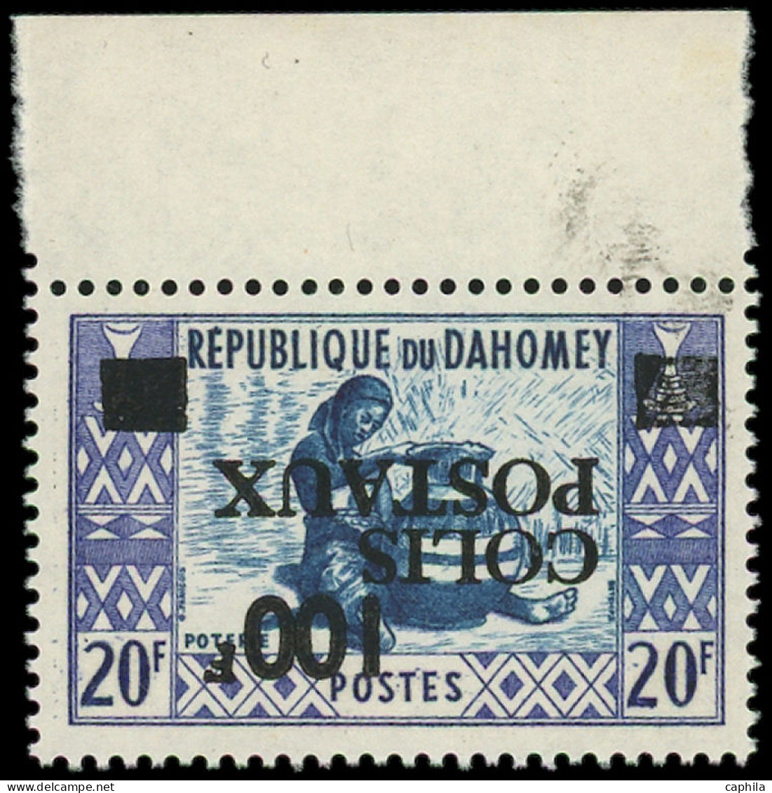 ** DAHOMEY - Colis Postaux - 7a, Surcharge Renversée, Bdf: 100f. Sur 20f. Outremer Et Bleu - Ungebraucht