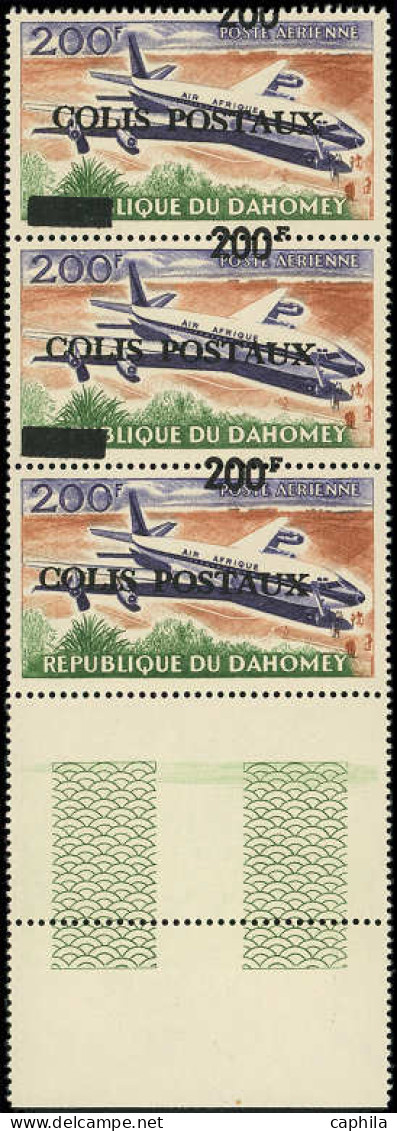 ** DAHOMEY - Colis Postaux - 8, Bande Verticale De 3, Surcharge à Cheval Dont 1 Ex Sans Barre - Unused Stamps