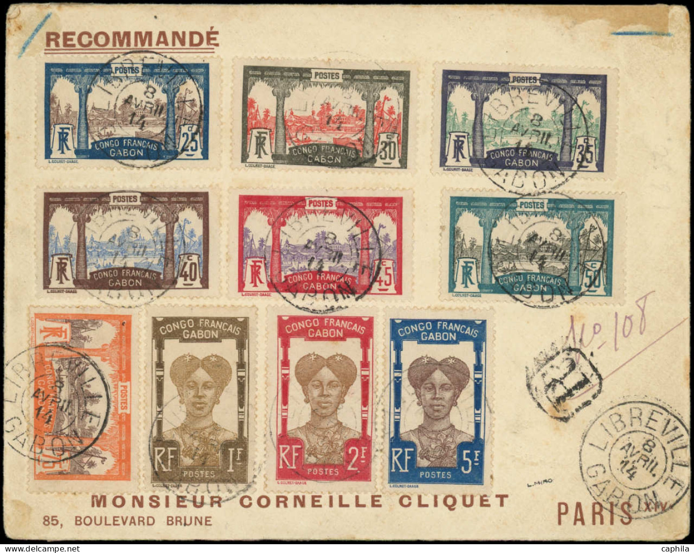LET GABON - Poste - 33/48, Sur Lettre Recommandée Du 8/04/14: Congo Français-Gabon - Briefe U. Dokumente