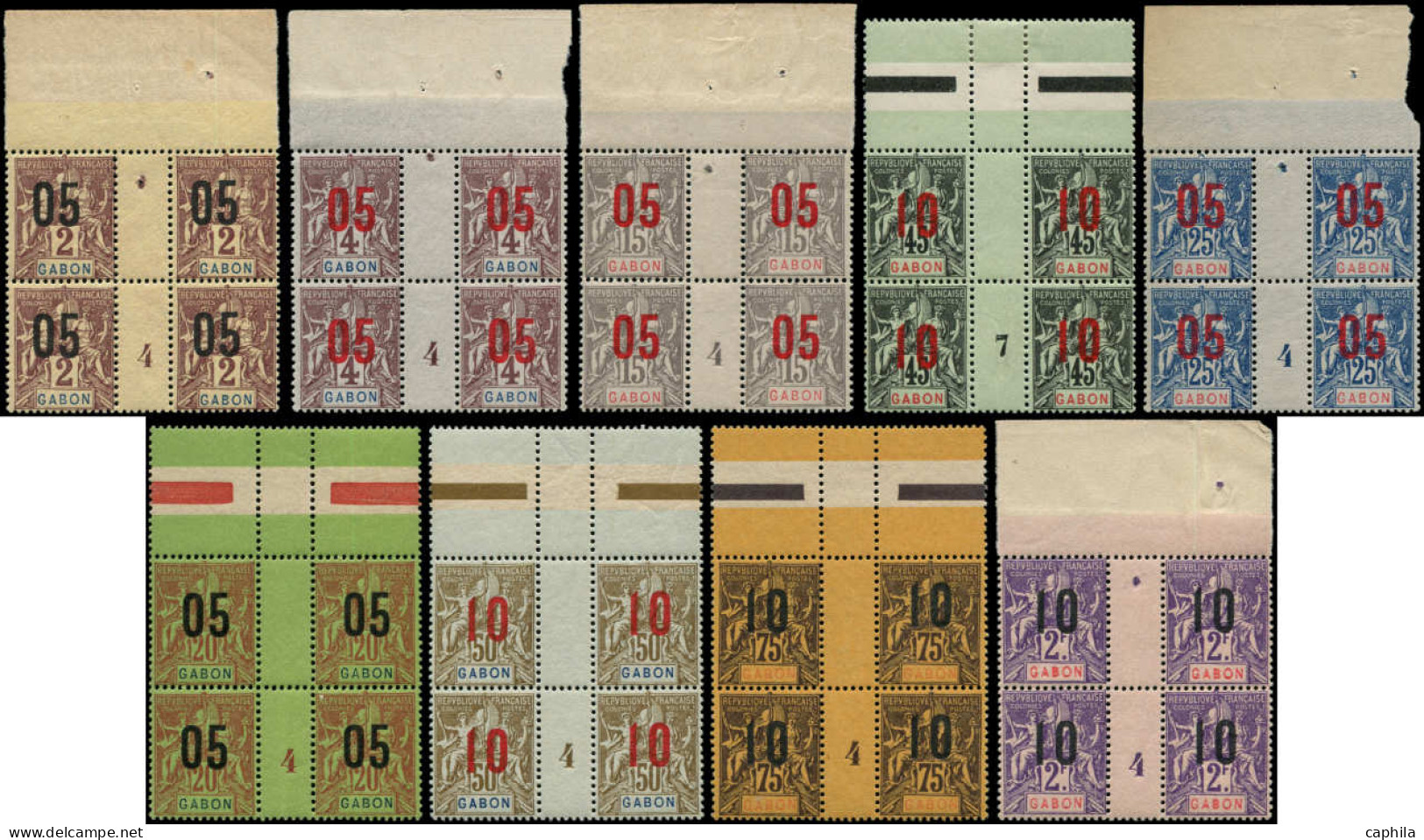 ** GABON - Poste - 66/70 + 73/75 + 77, 9 Blocs De 4 Avec Millésime - Unused Stamps
