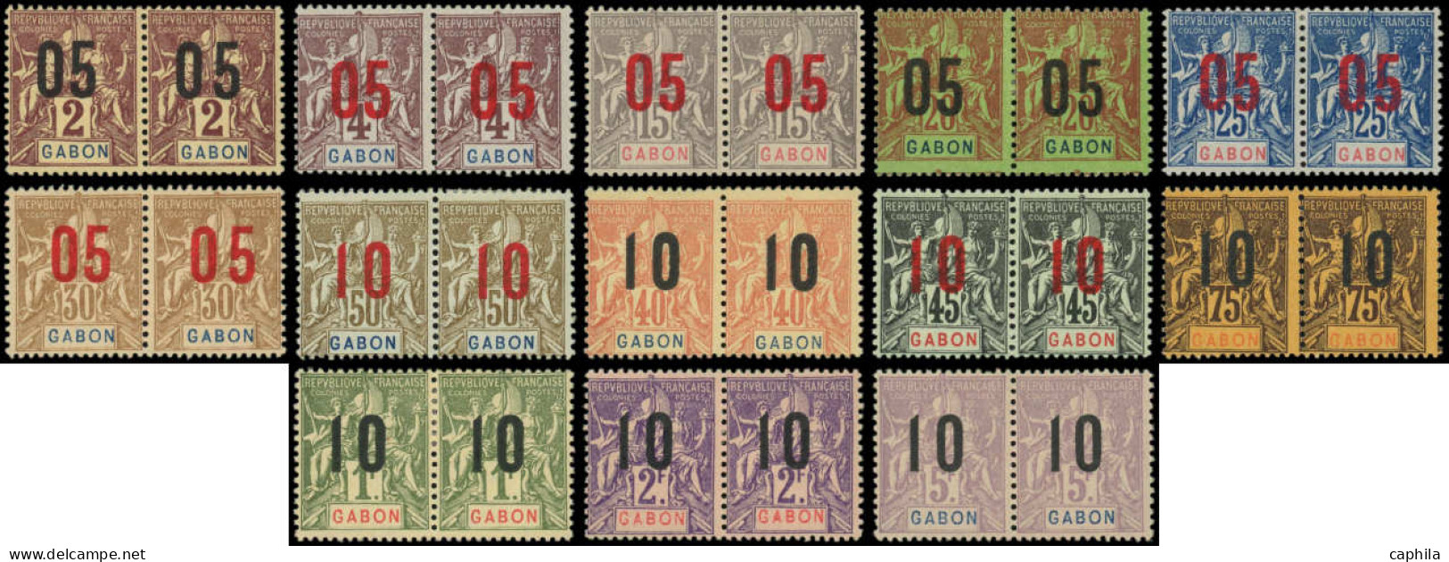 * GABON - Poste - 66Aa/78Aa, 13 Paires Chiffres Espacés Tenant à Normal - Unused Stamps