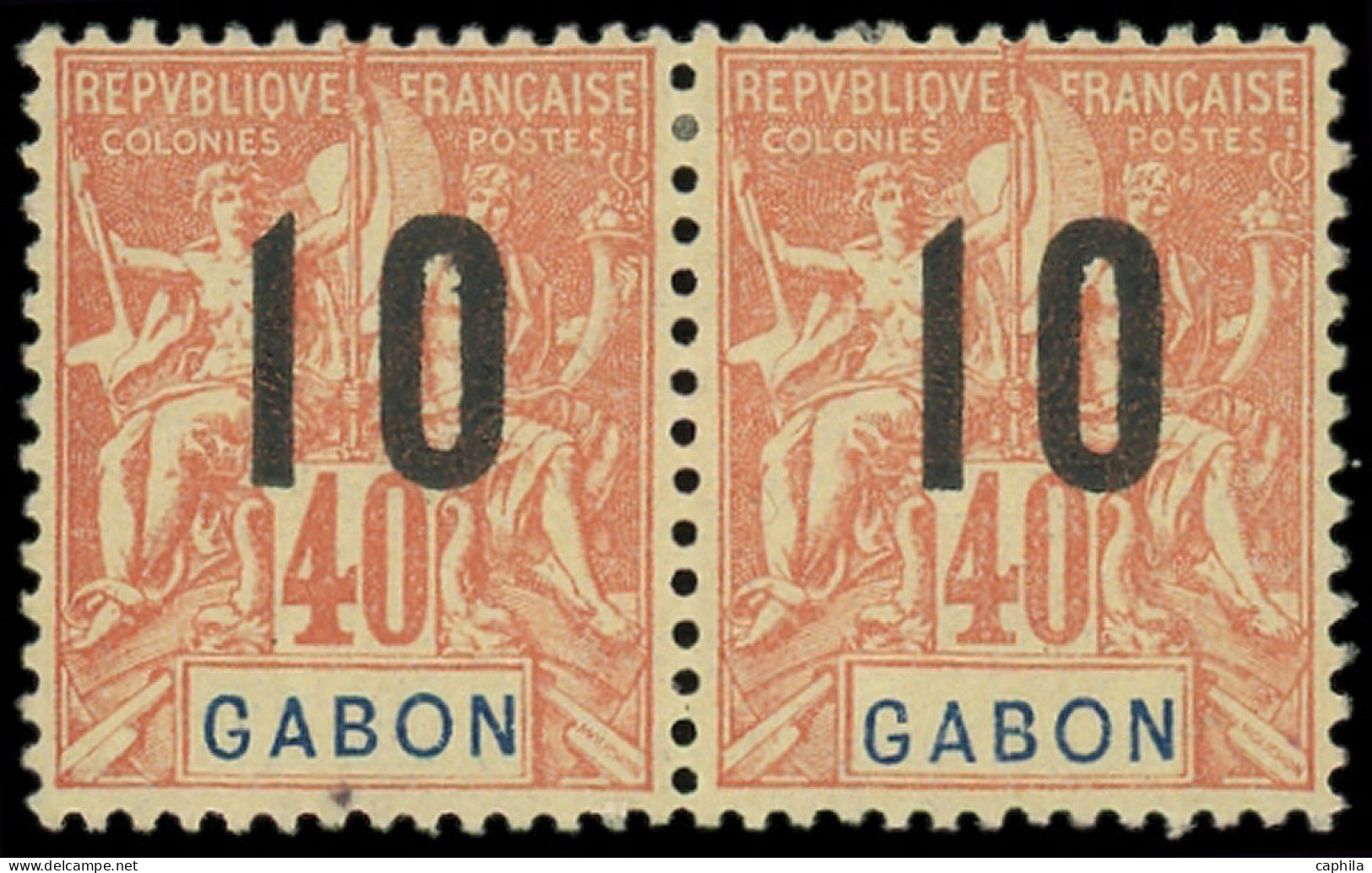 * GABON - Poste - 72Aa, Paire, Un Exemplaire Chiffres Espacés: 10/40c. Groupe - Other & Unclassified