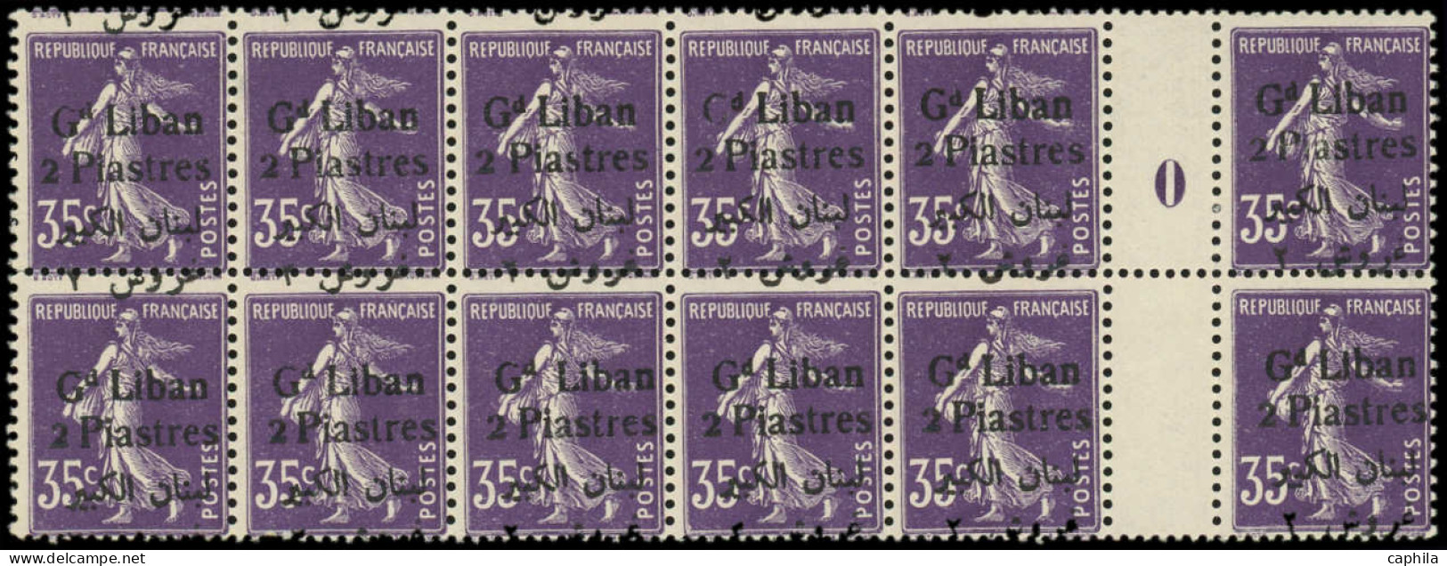 ** GRAND LIBAN - Poste - 30, Bloc De 12 Avec Millésime 0 Surcharge à Cheval: 2pi. Sur 35c. Violet - Unused Stamps