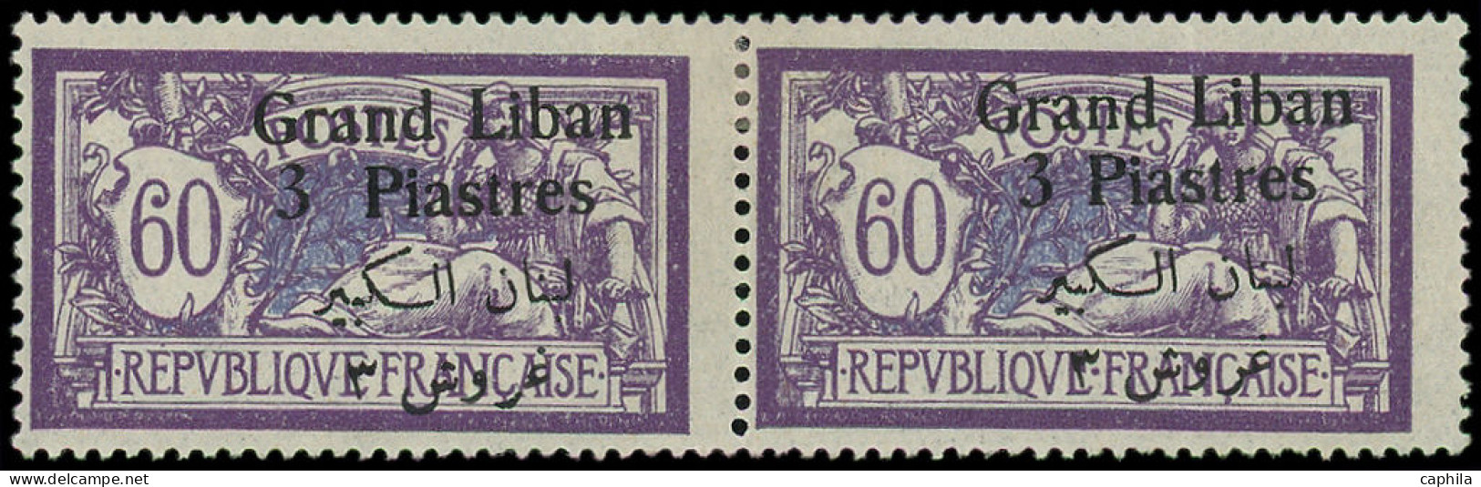 * GRAND LIBAN - Poste - 33, Paire Dont 1 Ex "3" Et "P" écartés: 3pi. Sur 60c. Violet - Unused Stamps