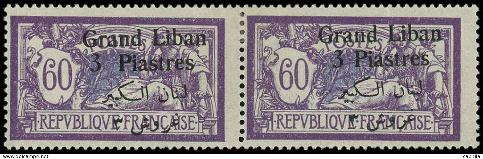 * GRAND LIBAN - Poste - 33, Paire Dont 1 Ex "3" Et "P" écartés: 3pi. Sur 60c. Violet - Neufs