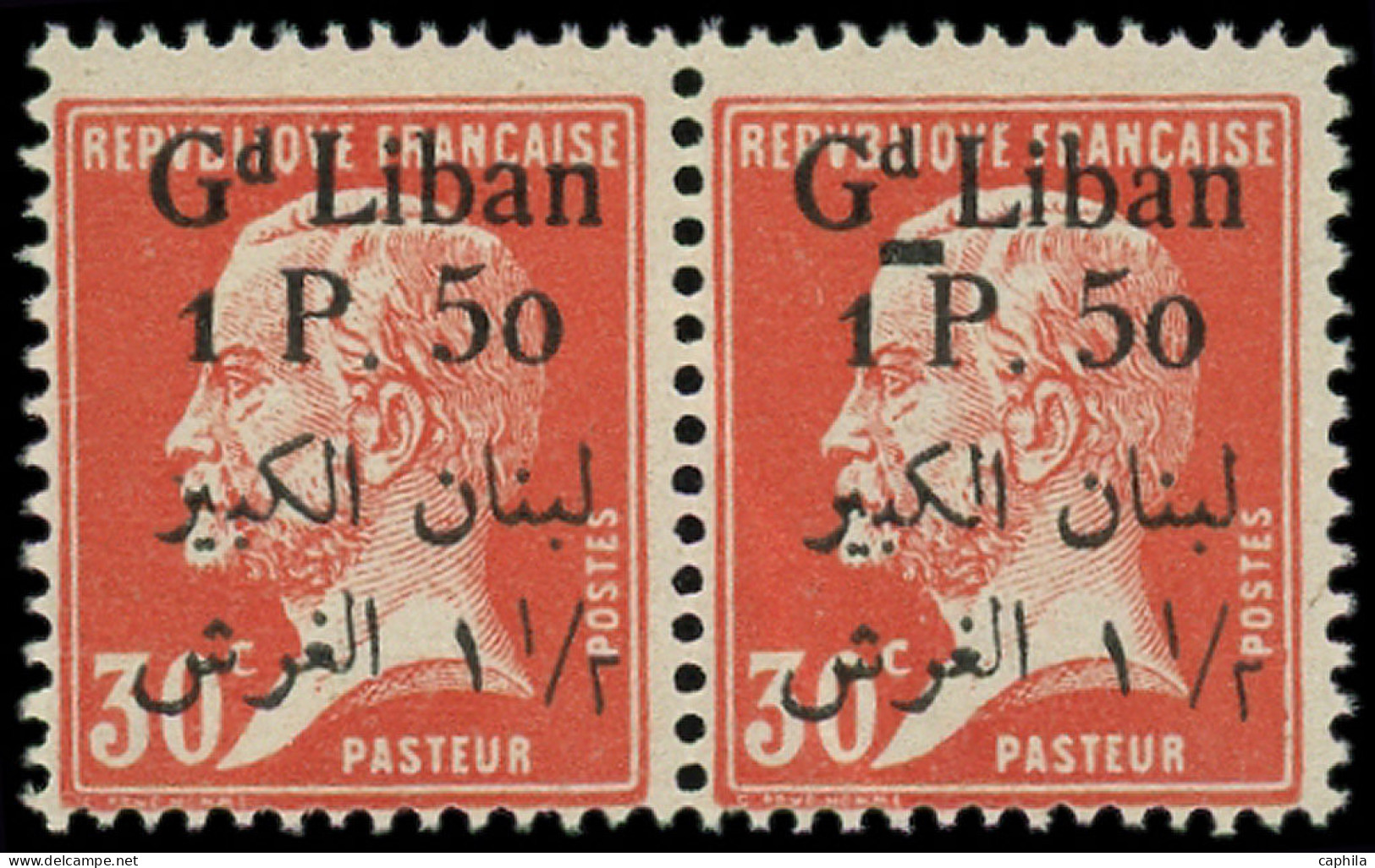 ** GRAND LIBAN - Poste - 41, Paire Dont 1 Ex "Gd" Souligné: 1p.50 Sur 30c. Rouge - Unused Stamps