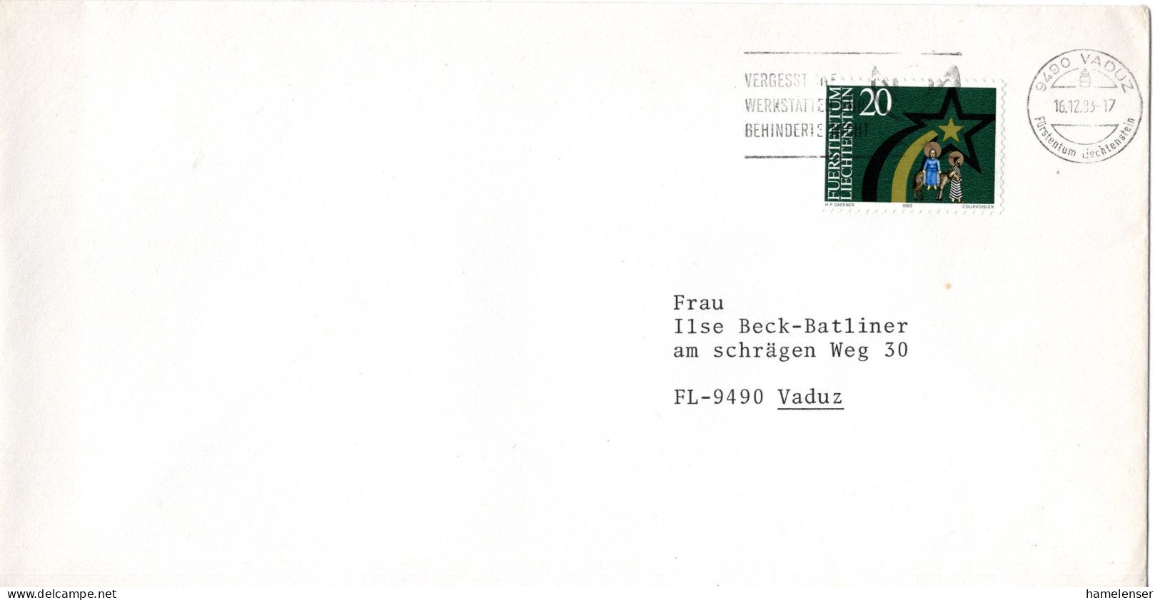 L78945 - Liechtenstein - 1983 - 20Rp Weihnachten EF A OrtsDrucksBf VADUZ - ... - Covers & Documents