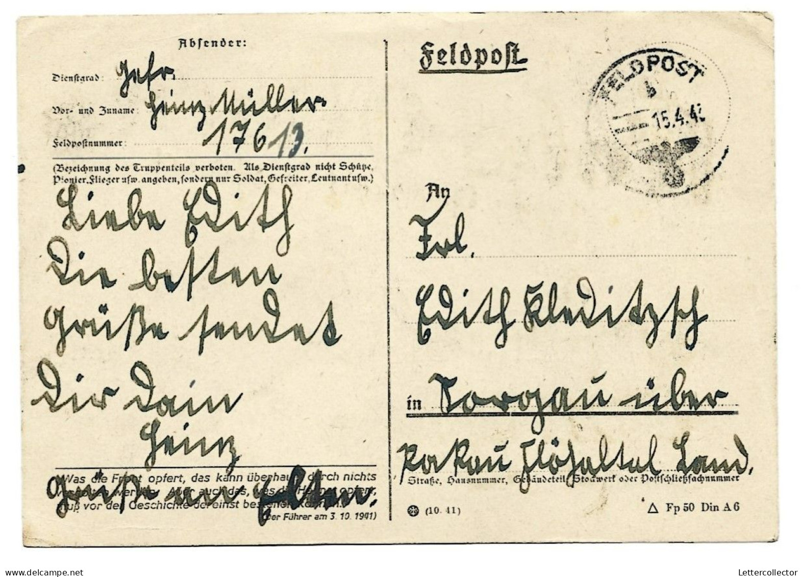 Feldpost Vordruckkarte Ostern 1942 Orel Handgemalt - Feldpost 2e Wereldoorlog