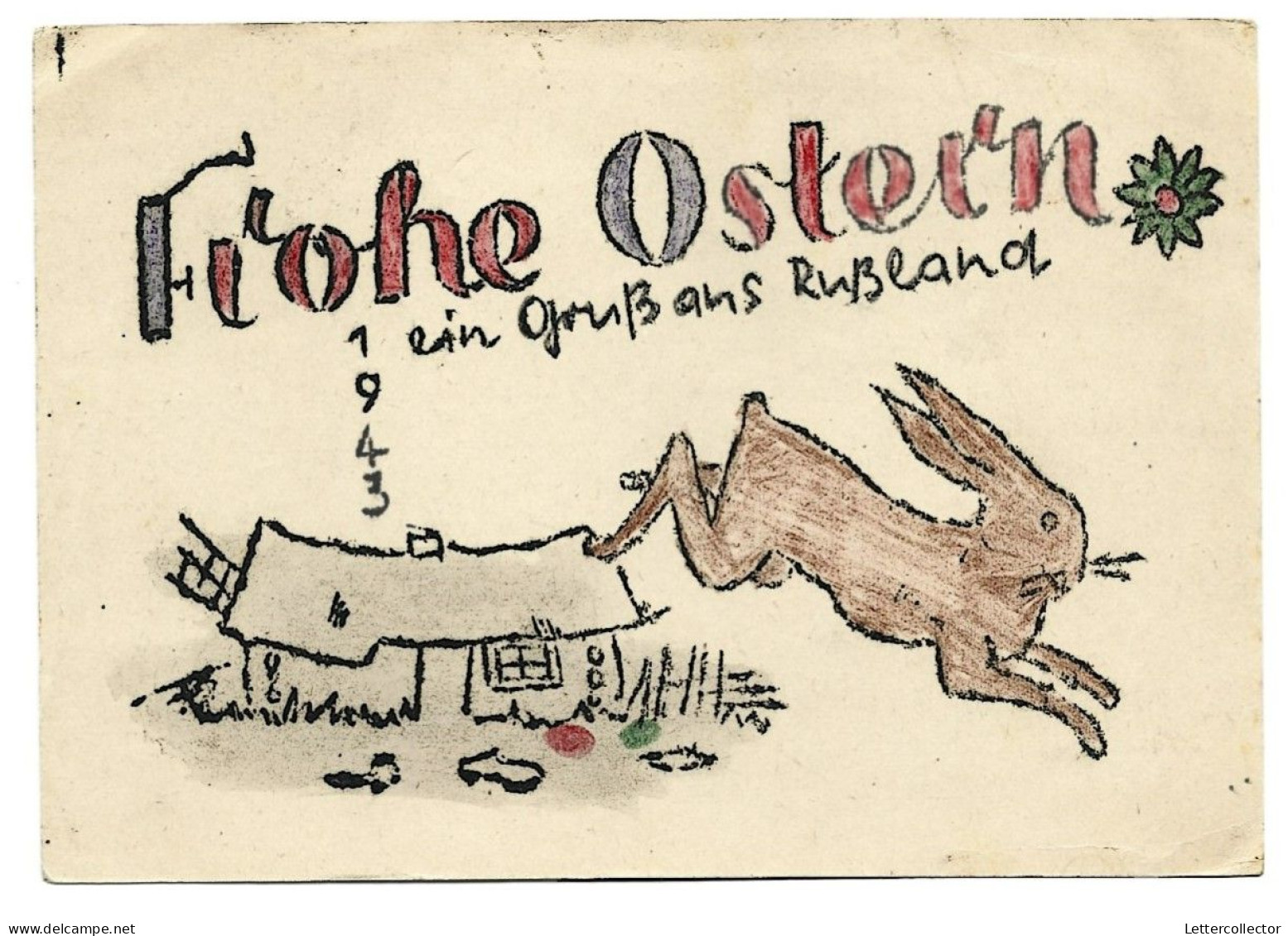 Feldpost Vordruckkarte Ostern 1942 Orel Handgemalt - Feldpost World War II