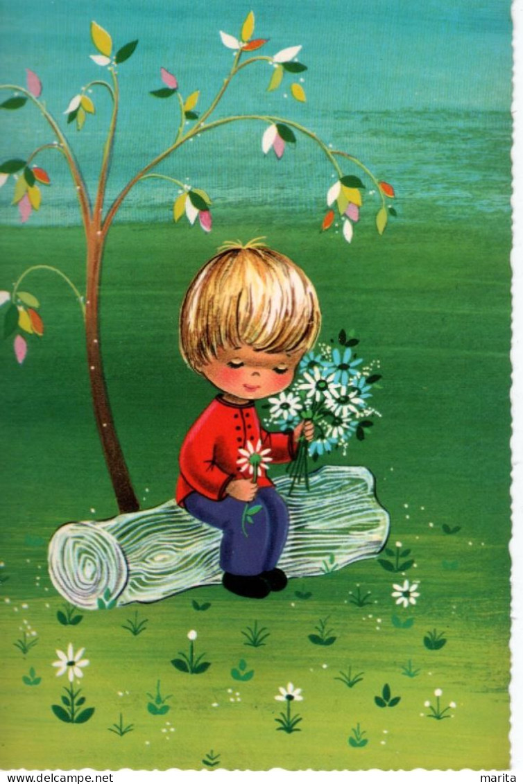 Enfant  -kind -child -jongen Met Bloemen - Dessins D'enfants