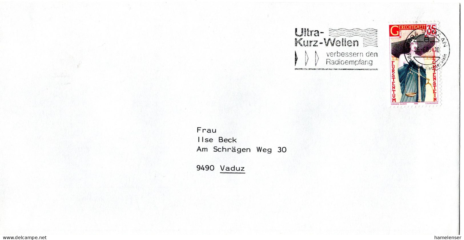 L78946 - Liechtenstein - 1993 - 35Rp Gerechtigkeit EF A DrucksBf SCHAAN - ULTRA-KURZ-WELLEN ... -> Vaduz - Storia Postale