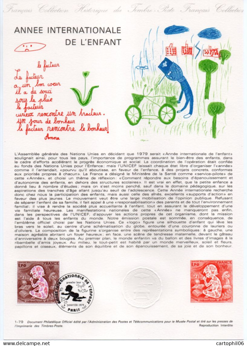 - Document Premier Jour L'ANNÉE INTERNATIONALE DE L'ENFANT - PARIS 6.1.1979 - - Documents Of Postal Services