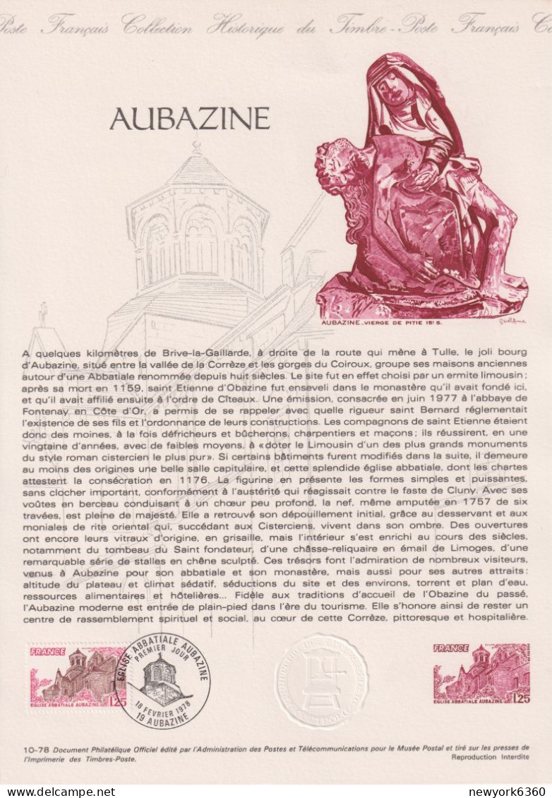 1978 FRANCE Document De La Poste Aubazine N° 2001 - Documents Of Postal Services