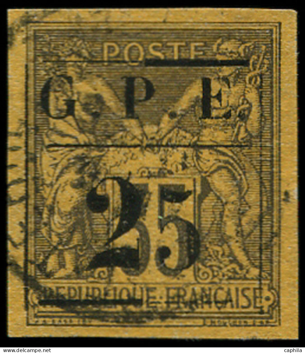 O GUADELOUPE - Poste - 2a, Gros "2": 25 Sur 35c. Violet-noir Sur Jaune - Used Stamps