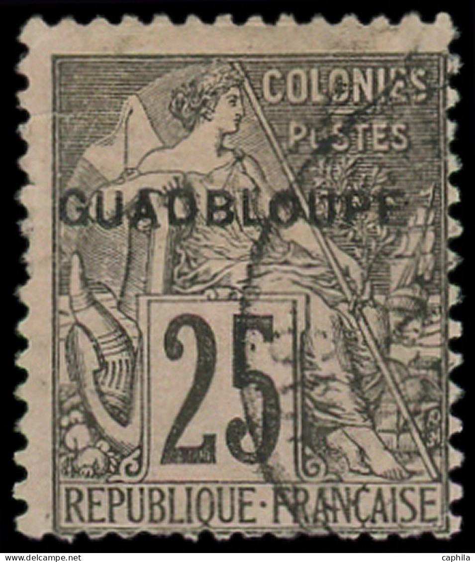 O GUADELOUPE - Poste - 21b, "GUADBLOUPE", Signé Brun: 25c. Noir Sur Rose - Usados