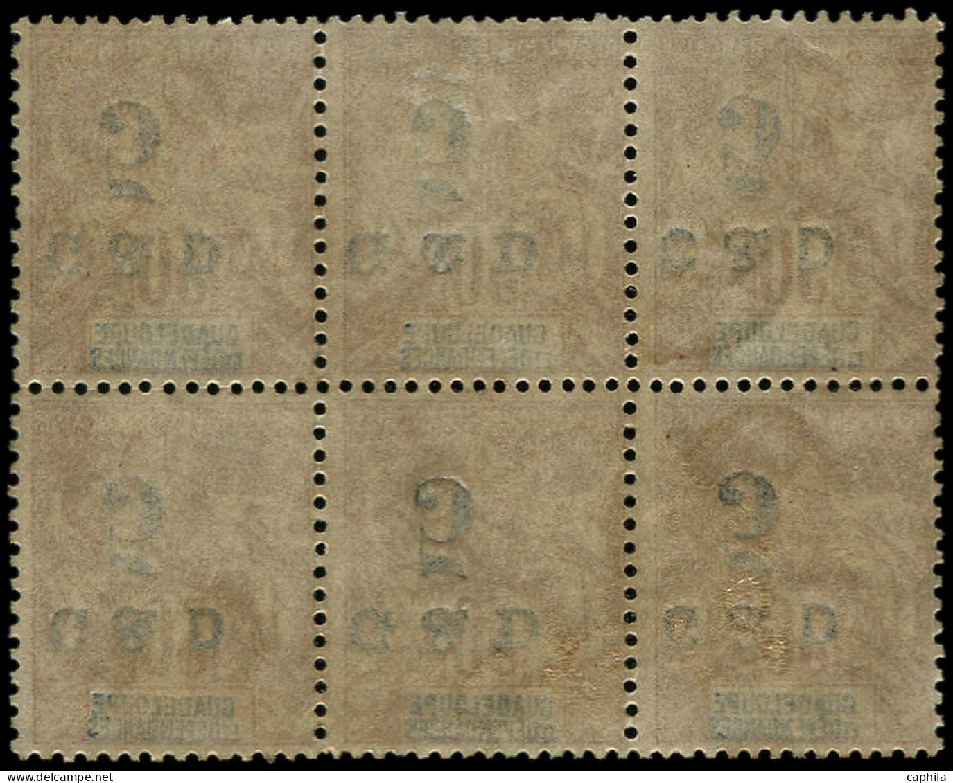 (*) GUADELOUPE - Poste - 45a, Bloc De 6 Surcharge Renversée Case 16/18 + 26/28 Dont 45c + 45Ca - Unused Stamps