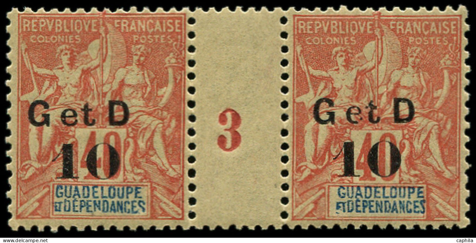 ** GUADELOUPE - Poste - 46, Paire Millésime "3": 10c. S. 40c. Rouge-orange - Neufs