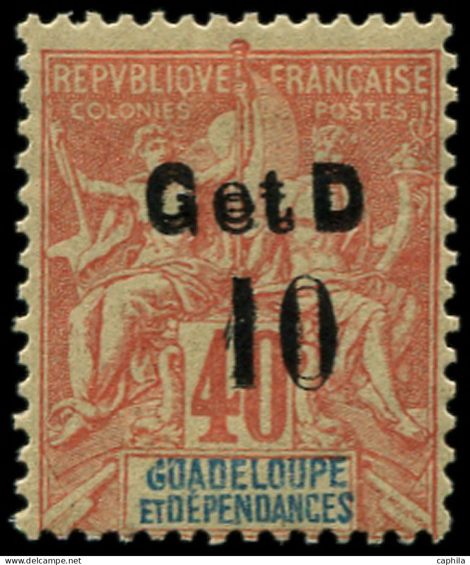 * GUADELOUPE - Poste - 46B, Type I, Double Surcharge, Signé Brun: 10c. S. 40c. Rouge-orange - Neufs