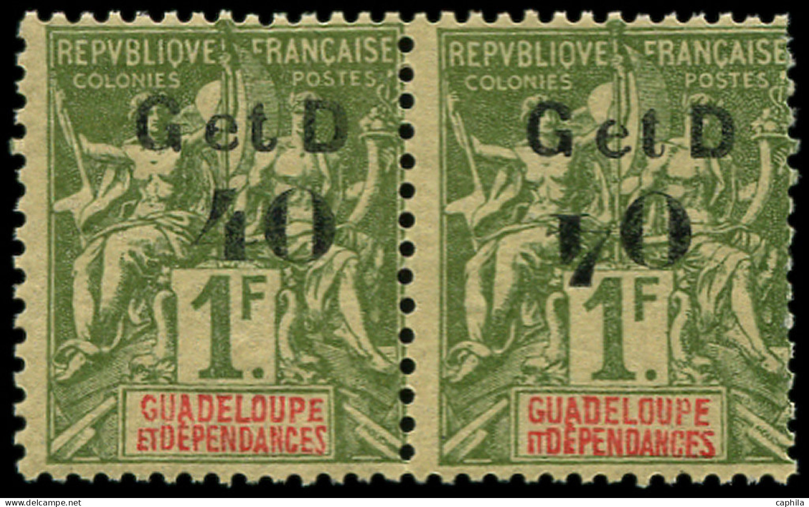 ** GUADELOUPE - Poste - 48e, Paire Composition 2 Case 24/25, 1 Exemplaire "t" étroit + "4" Renversé - Unused Stamps