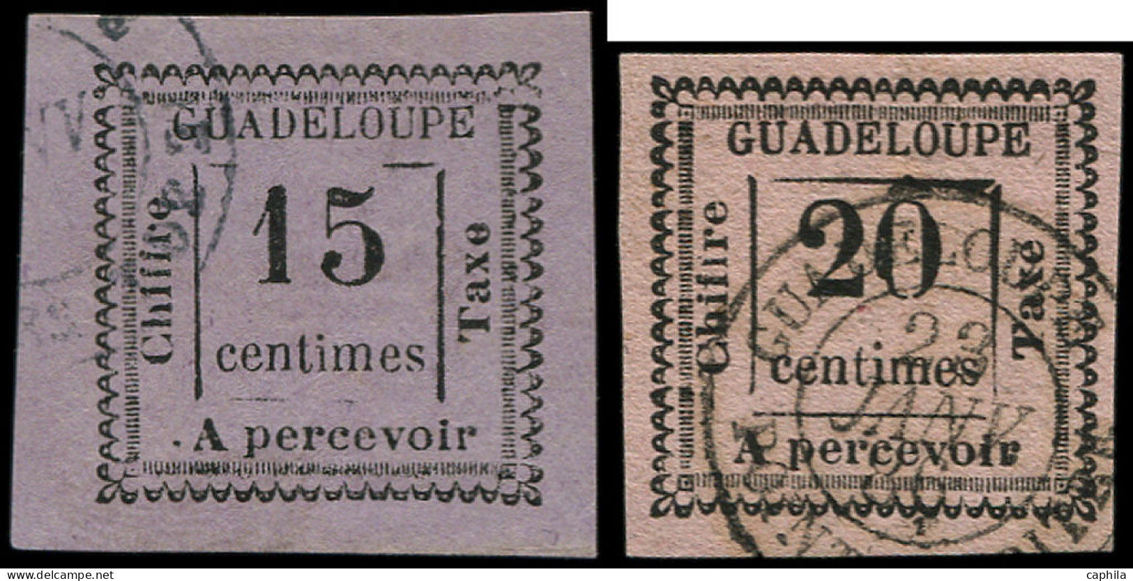 O GUADELOUPE - Taxe - 8/9, 15c. Violet Et 20c. Rose - Timbres-taxe