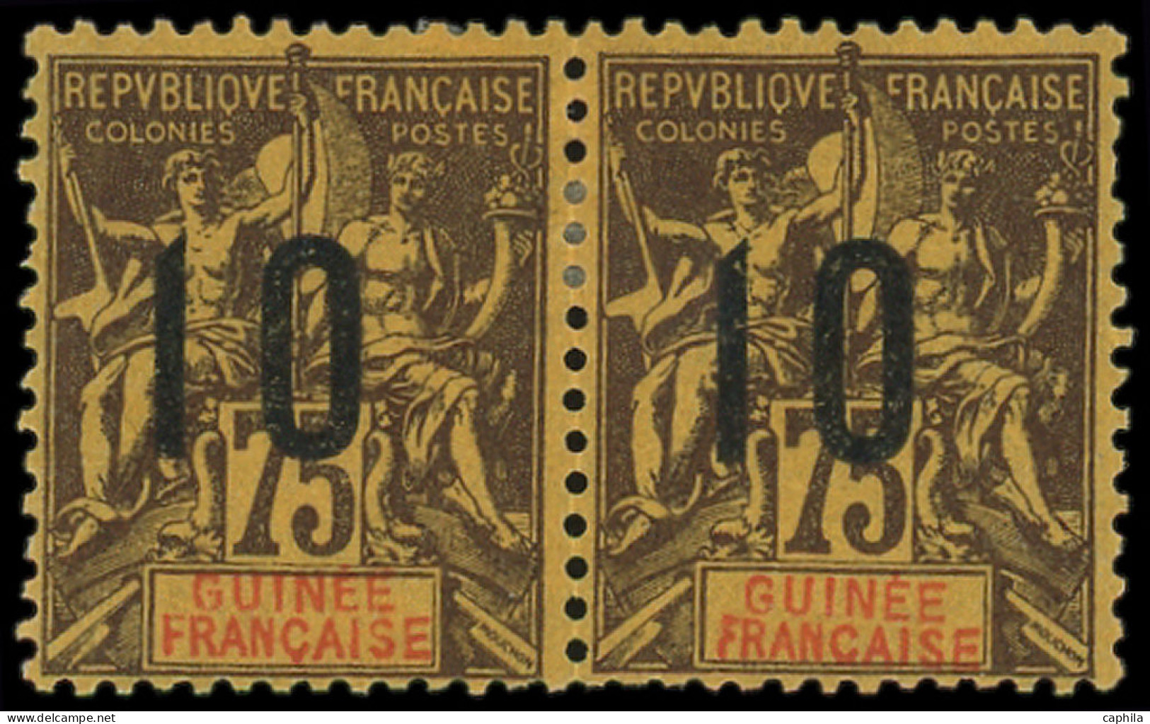 * GUINEE - Poste - 54Aa, Chiffres Espacés Tenant à Normal: 10 Sur 75c. Violet Sur Jaune - Unused Stamps