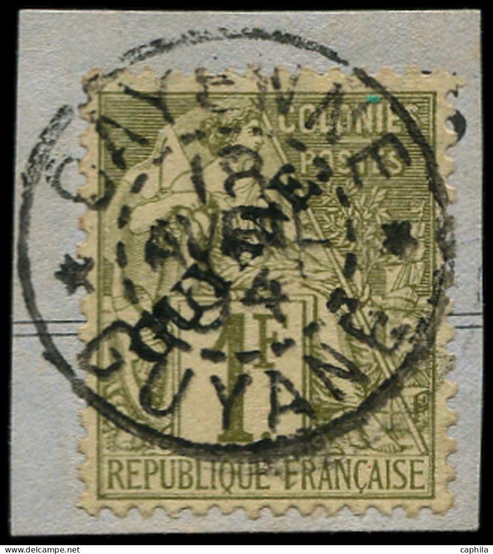 O GUYANE - Poste - 28, Sur Fragment Oblitéré Cayenne 18/04/1894, Signé Roumet & Miro: 1f. Olive - Oblitérés