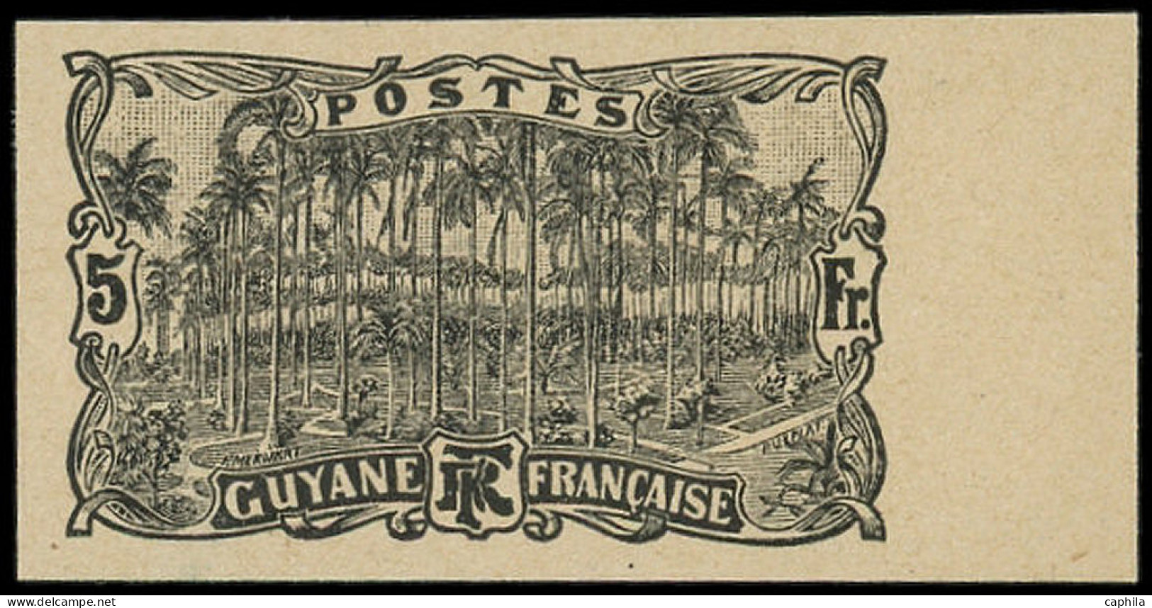(*) GUYANE - Poste - 65a, Essai En Noir Non Dentelé, Bdf: 5f. Noir (Maury) - Unused Stamps