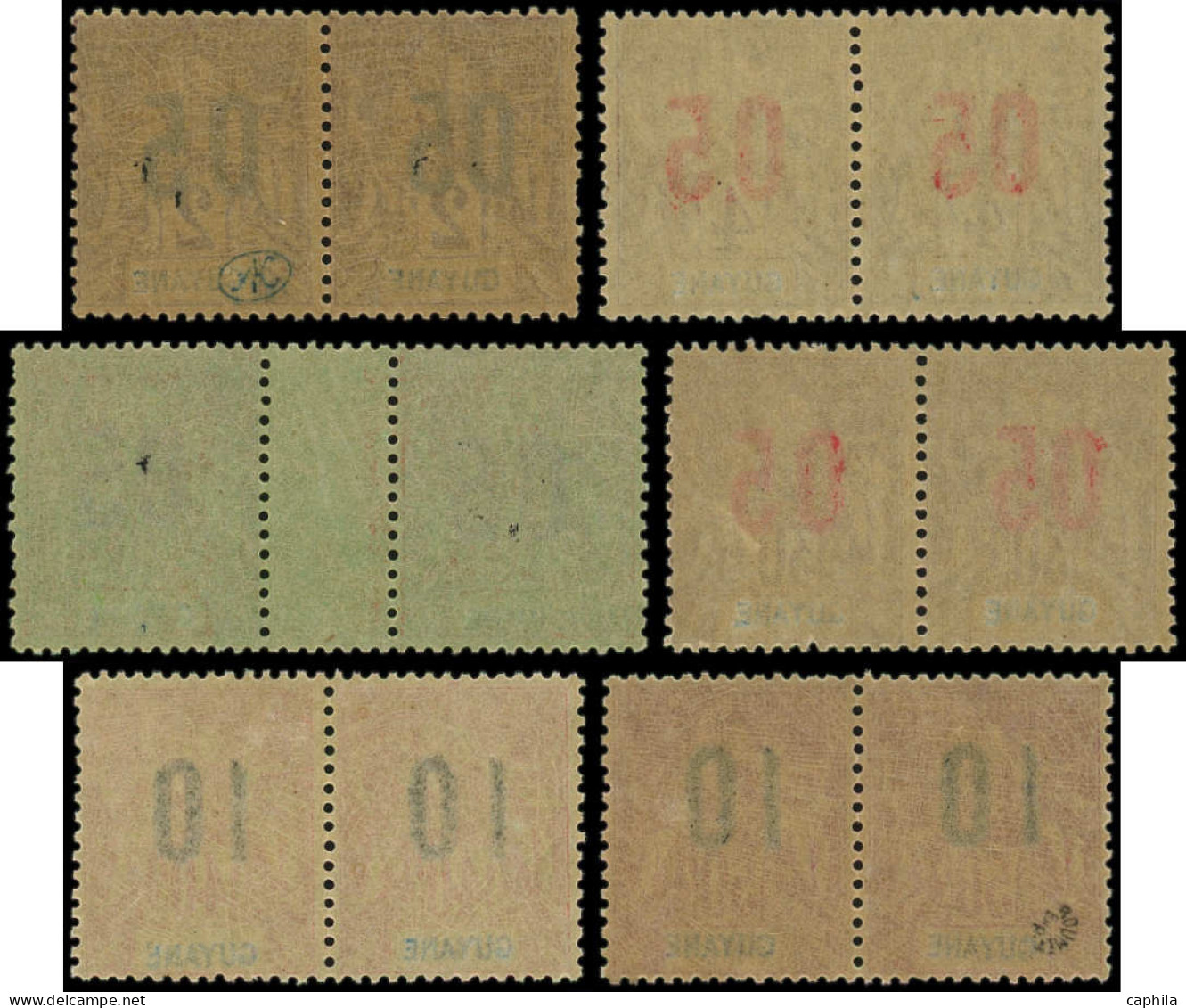 ** GUYANE - Poste - 66Aa/68Aa + 70Aa/72Aa, 6 Paires Chiffres Espacés Tenant à Normal - Unused Stamps