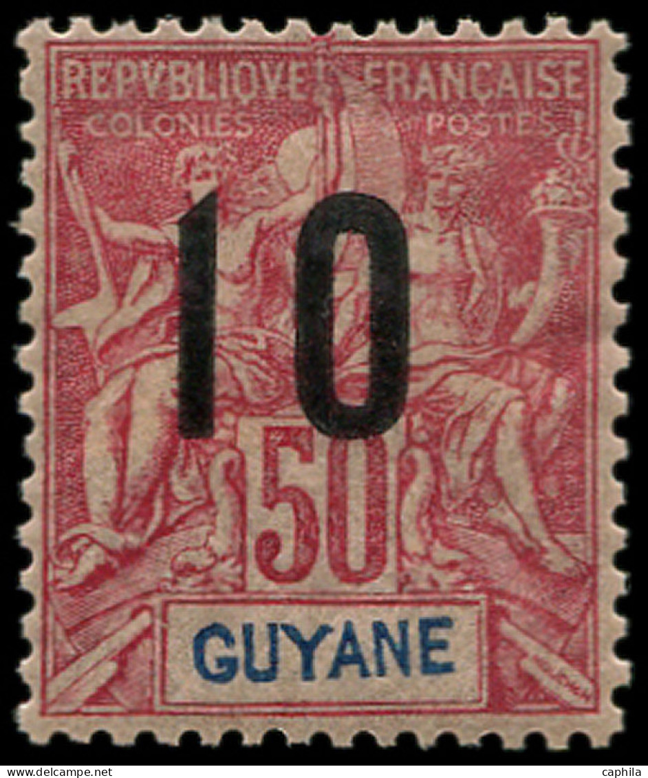 * GUYANE - Poste - 72A, Signé Scheller, Chiffres Espacés, Bon Centrage: 10 Sur 50c. Rose - Unused Stamps