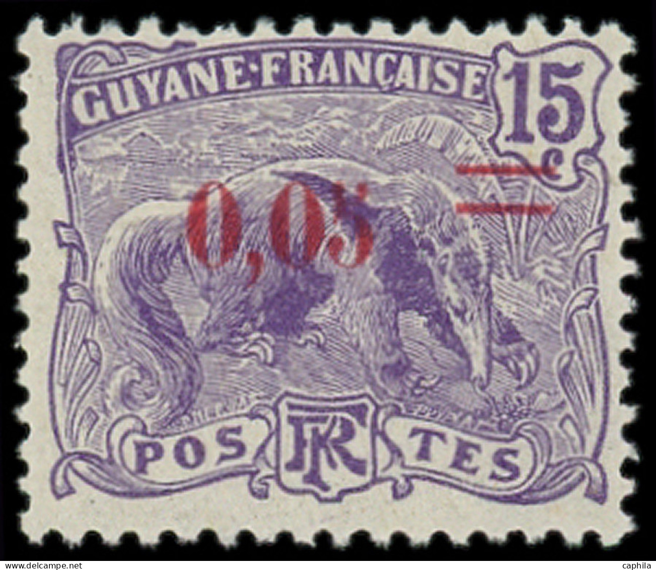 ** GUYANE - Poste - 94a, Surcharge Déplacée, Valeur Non Barrée: 5c. Sur 15c. Violet - Ungebraucht