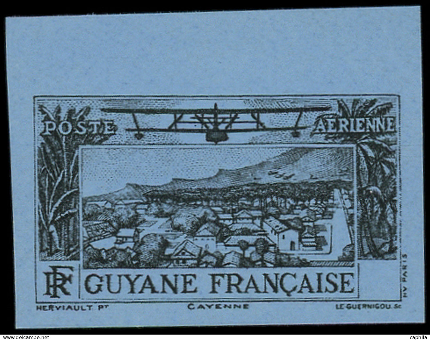 ** GUYANE - Poste Aérienne - 11b, Essai Non Dentelé En Bleu Sur Noir, Sans Valeur Faciale - Unused Stamps